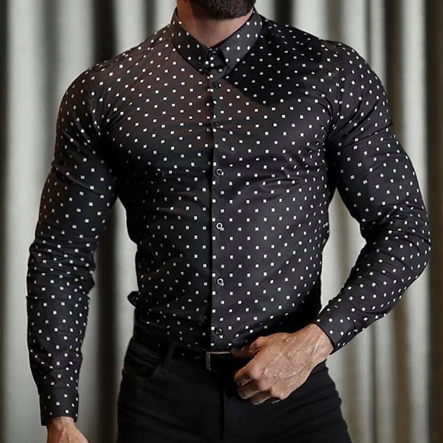 Chemise à manches longues pour homme, coupe cintrée, décontractée, Design classique, boutons, imprimé à pois, basique, XS-8XL 2