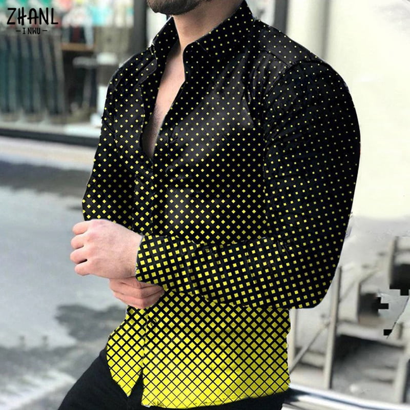 Chemise boutonnée à col rabattu pour hommes, chemise décontractée, document nickel é, imprimé à pois, manches longues, Streetwear en Y, nouvelle mode 1
