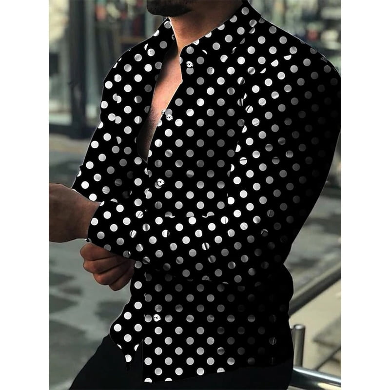 Chemises de luxe à manches longues pour hommes, chemise respirante décontractée, imprimé à pois, vêtements pour hommes, cardigan de soirée club, chemisiers, mode 1