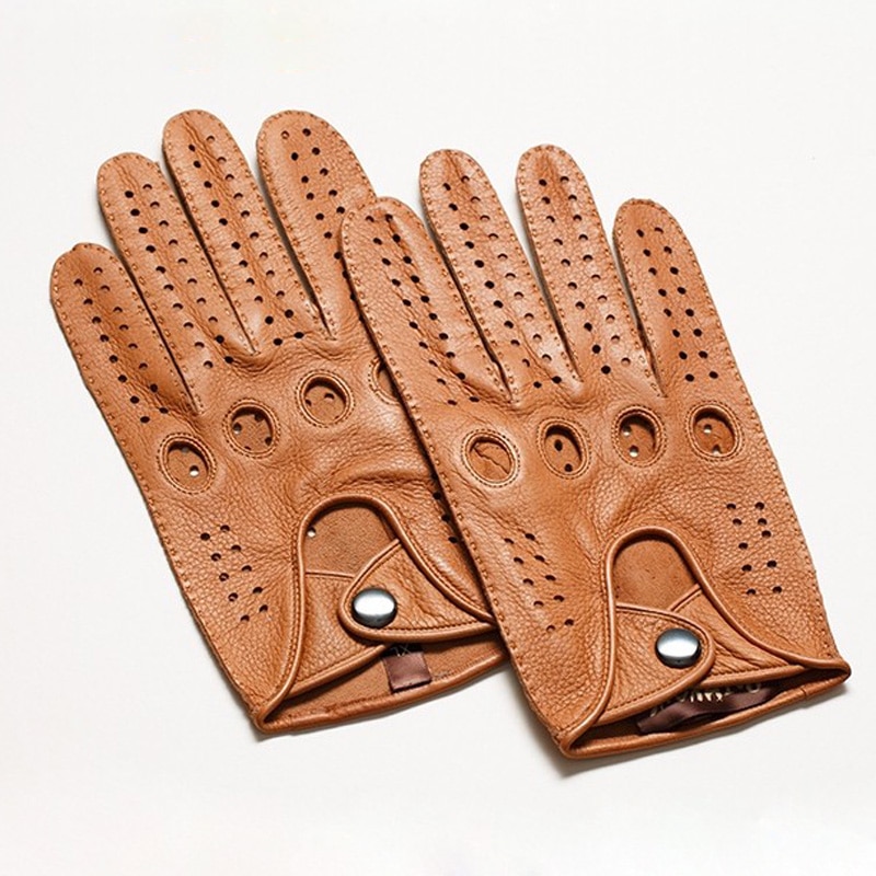 Gants De Conduite Cuir Véritable Hommes Respirants Noirs
