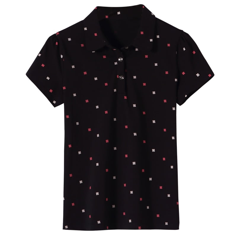 Polo Manches Courtes Col Rabattu Femme Pois Coton Mode Été
