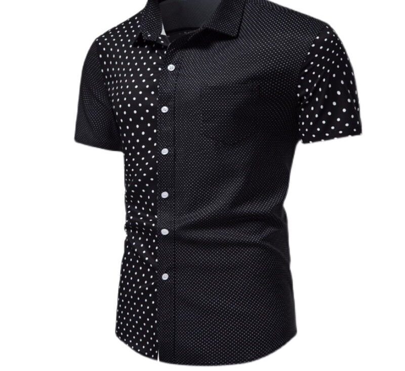 Chemise à manches courtes pour hommes, été plage profitabilité ha chemises pour hommes manches courtes patchwork polka print social shirt vintage noir Camisa Hawaiana zones bre 2022 1