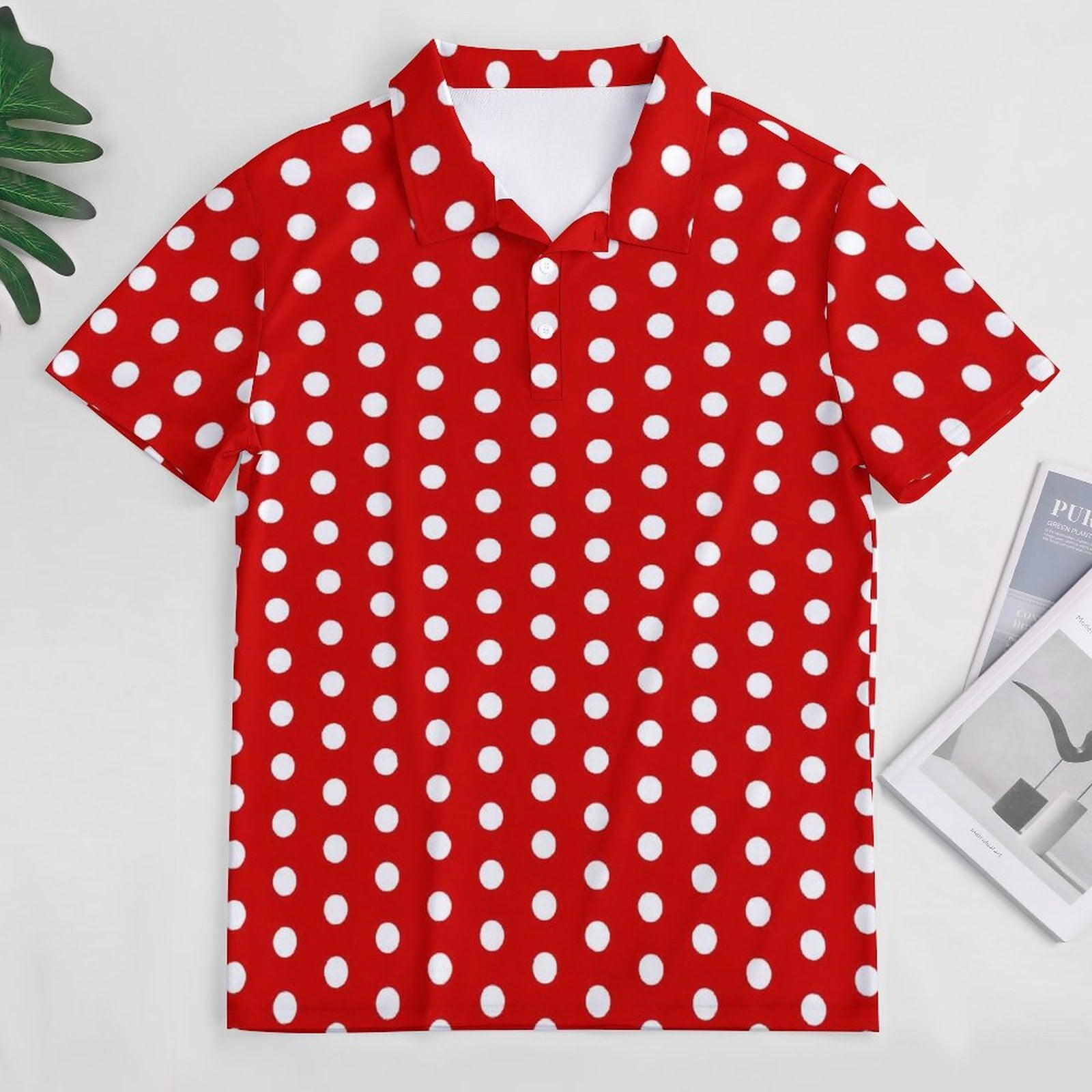 Polo Vintage à Pois Rouge et Blanc pour Homme, Chemise Décontractée 03/Esthétique, T-Shirts à Manches Courtes, Vêtements Surdimensionnés Personnalisés 2