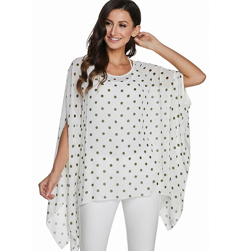 BHflutter – chemisier blanc en mousseline de soie pour femme, hauts Sexy, imprimé à pois, Style chauve-souris, été, 2020 1