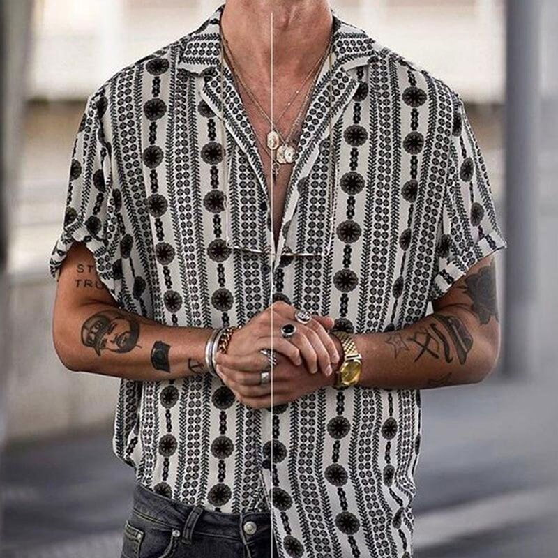 Chemise Imprimée Ethnique pour Homme, Streetwear Décontracté, Col Rabattu, lèvent, Manches Courtes, Vêtements Vintage de Haute Qualité, 2023 2