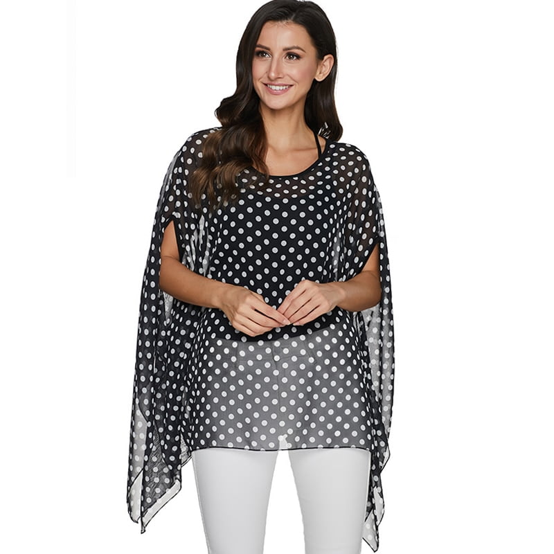 BHflutter – chemisier blanc en mousseline de soie pour femme, hauts Sexy, imprimé à pois, Style chauve-souris, été, 2020 2