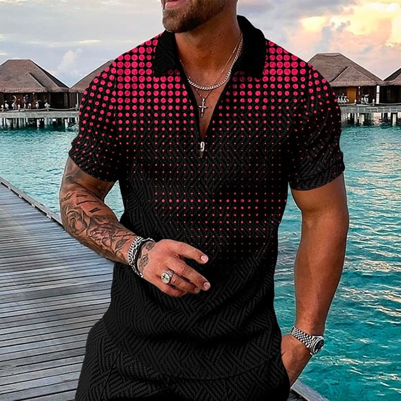 Polo Manches Courtes Motifs Pois Col Rabattu