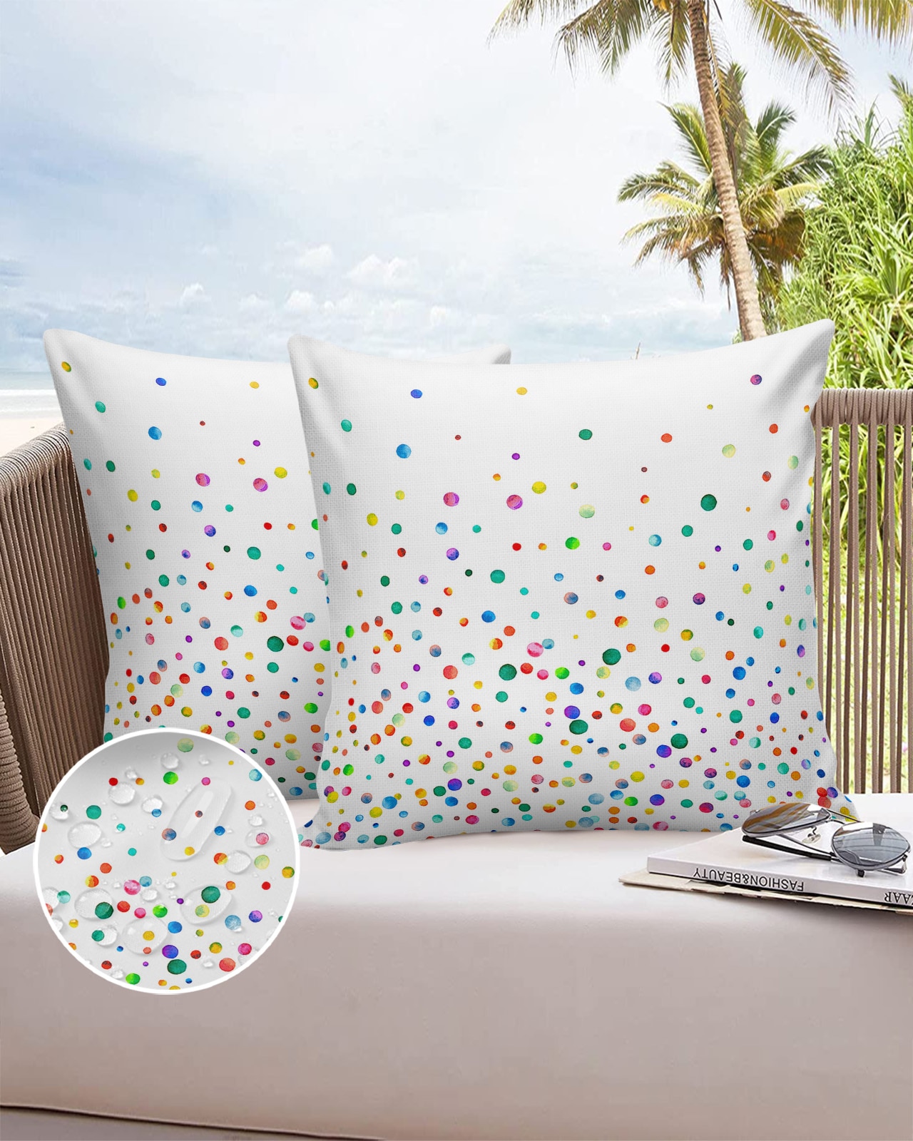 Housse Coussin Imperméable Pois Ondulés Colorés - Décoration Maison