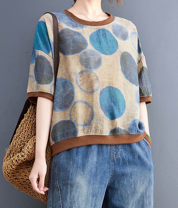 T-Shirt d'été à pois pour femmes, décontracté, grande taille, coréen, chic, en coton et chanvre, nouvelle collection 2022 1