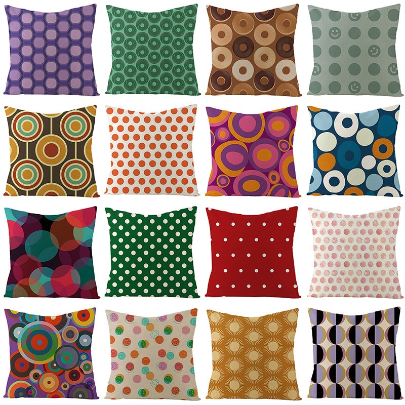 Taie d'oreiller à motifs colorés à pois, taie d'oreiller douce, cercle Mandala, décoration de la maison, canapé, chambre, 45x45 50x50 1