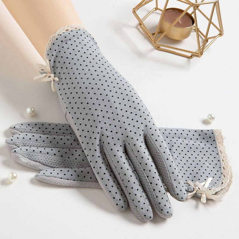 Gants de protection solaire en dentelle à pois en pur coton pour femmes, gants coordonnants pour la conduite, protection solaire féminine, été, nouveau, 1 paire 2