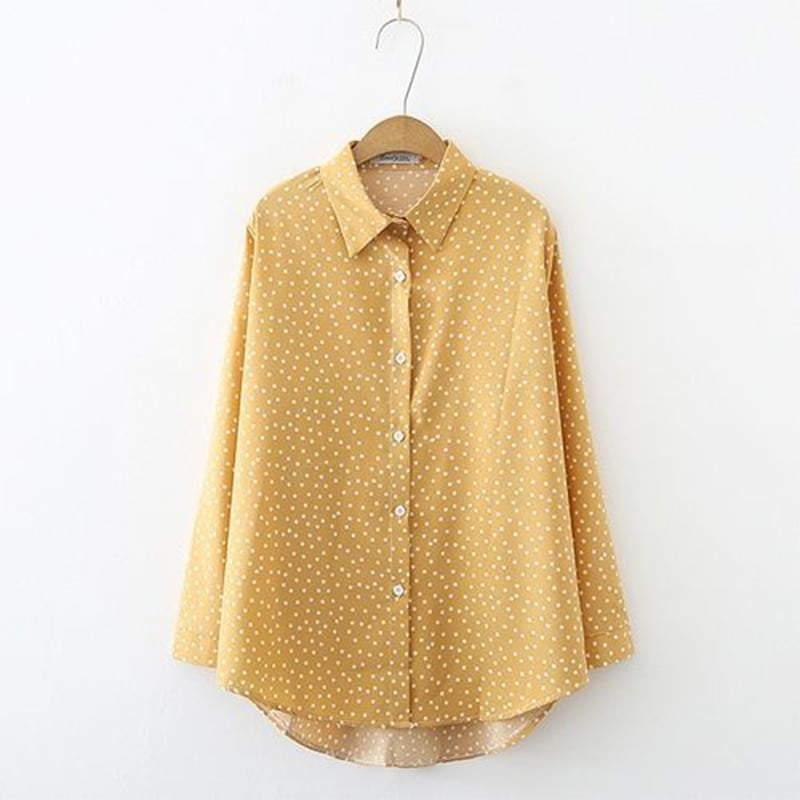 Chemisier en mousseline de soie à pois vintage pour femmes, chemisier décontracté, haut cardigan assressenti, col polo, mode élégante, dames, été, automne 2