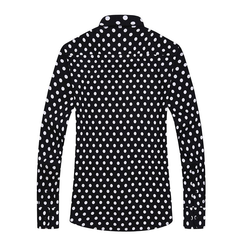 Chemise habillée à manches longues pour hommes, coupe couvertes, noir, blanc, pois, décontracté, affaires, social, formel, vêtements en coton, marque 2