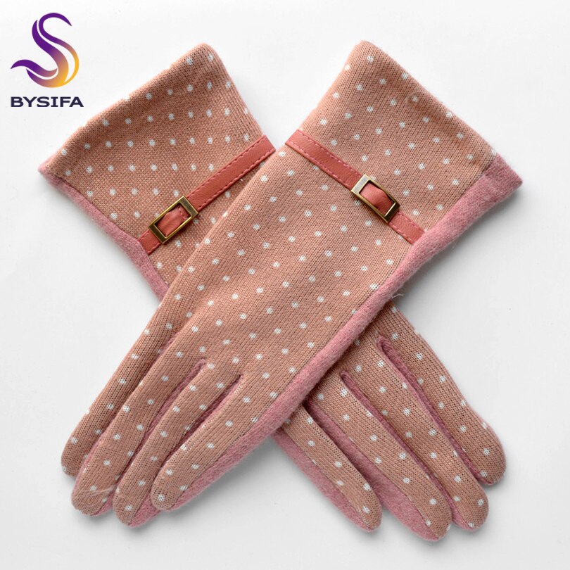 [BYSIFA]-Gants en laine à pois pour femmes, mitaines en cachemire, fibre métallique, design PU, optique élégante, gants roses chauds, mode 2