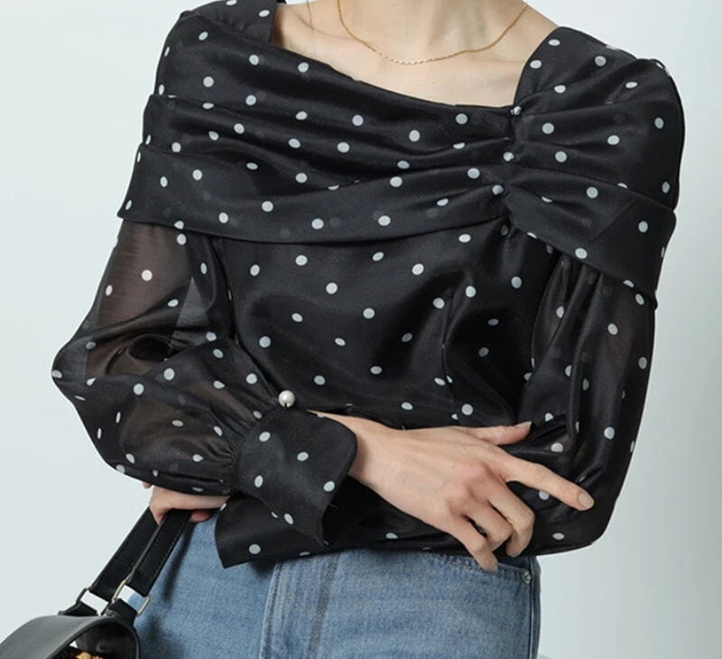 OCEANLOVE-Chemisier Vintage à Pois pour Femme, Élégant, Doux, Rétro, avec Nministériels d, Style Japonais, Printemps Été 1