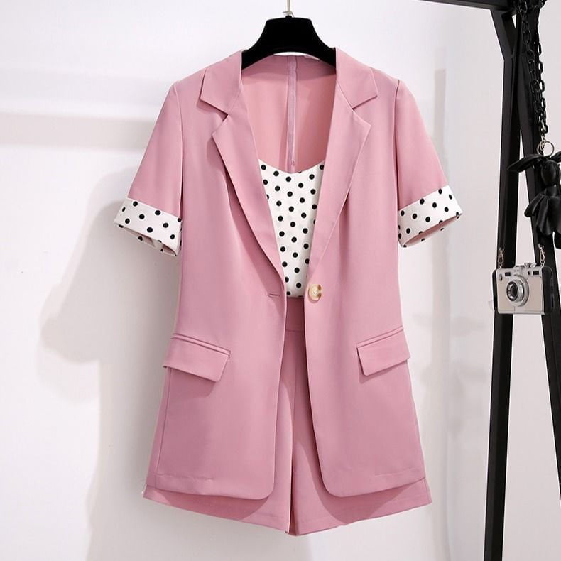 Ensemble 3 pièces short et blazer à manches courtes pour femme, short et chemise d'été, pantalon court, survêtement, 3241101 2