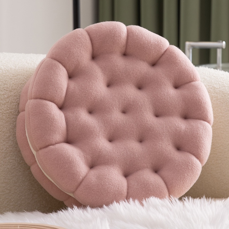 Coussin de canapé en velours de couleur unie, 35x35cm, Style Biscuit mignon et créatif, oreiller de sieste pour le bureau, décoration de la maison 2