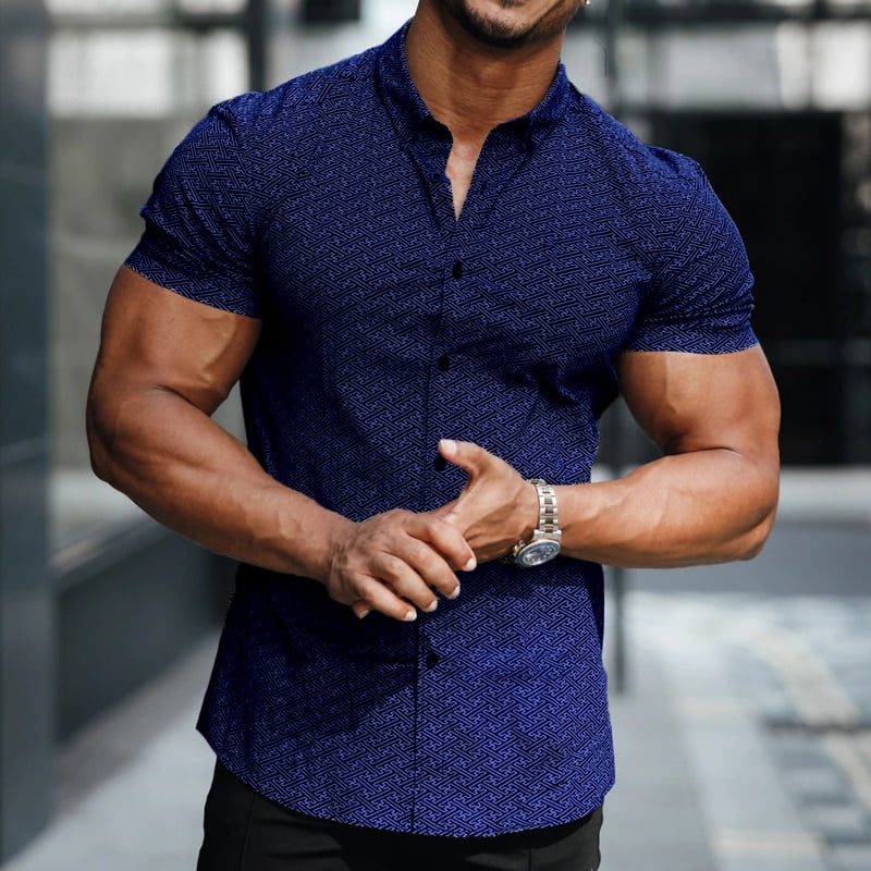 Chemise à manches courtes pour hommes, chemisier décontracté, revers imprimé, simple boutonnage, coupe couvertes, chemise d'affaires, cardigan, mode estivale, 2023 2