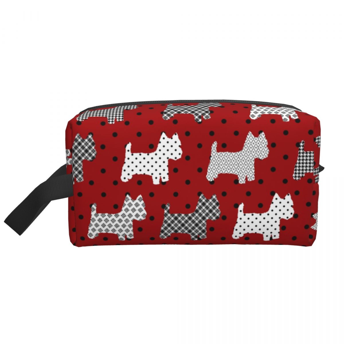 Westies-Trousse à cosmétiques à motif de dessin animé à pois, grande capacité, West Highland, White Terrier Dog, trousse de maquillage, rangement de trousses de toilette 2