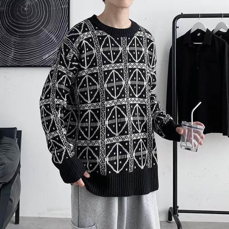 Pull Jacquard Col Rond Homme Motif Pois