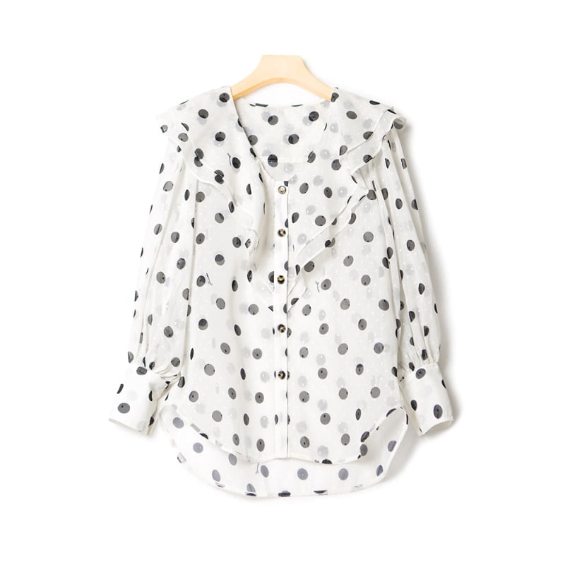 Chemise Georgette à col à volants pour femme, imprimé pois, printemps, nouveau, 2023 2