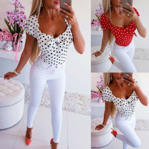 T-shirt manches courtes col rond femme, décontracté, à la mode, à pois, offre spéciale, été, 2019 1