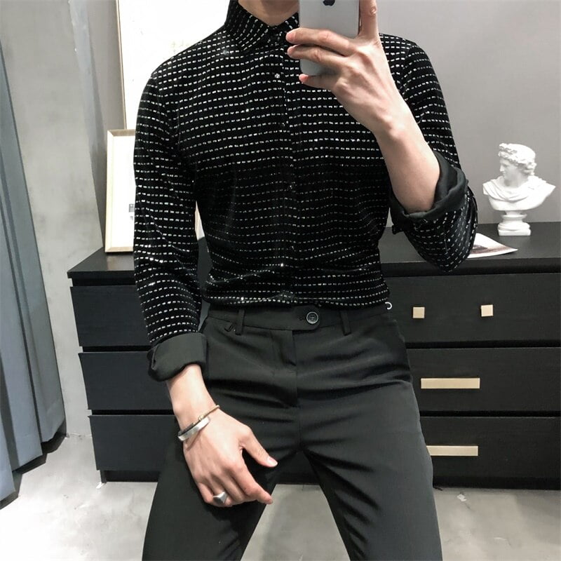 Chemises à manches longues en velours doré pour hommes, coupe couvertes, imprimé à pois, chemisier décontracté, zones me, confortable, 3XL, qualité, nouveau, printemps, 2023 2