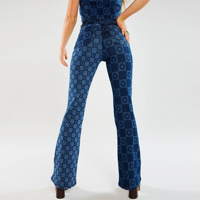 Jean denim taille haute pour femme, pantalon évasé, long, imprimé à la mode, décontracté, FJSummer, streetwear 2