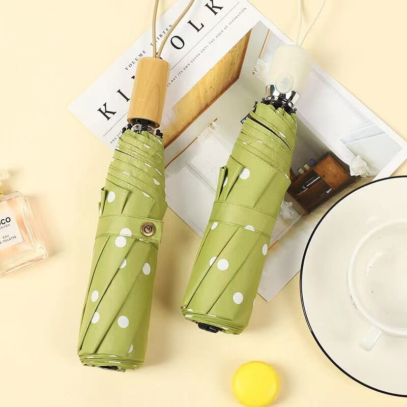 Parapluie classique imprimé à pois, avec revêtement noir, protection solaire, pour le soleil, la pluie, automatique, trois plis, pour femmes, cadeaux 2