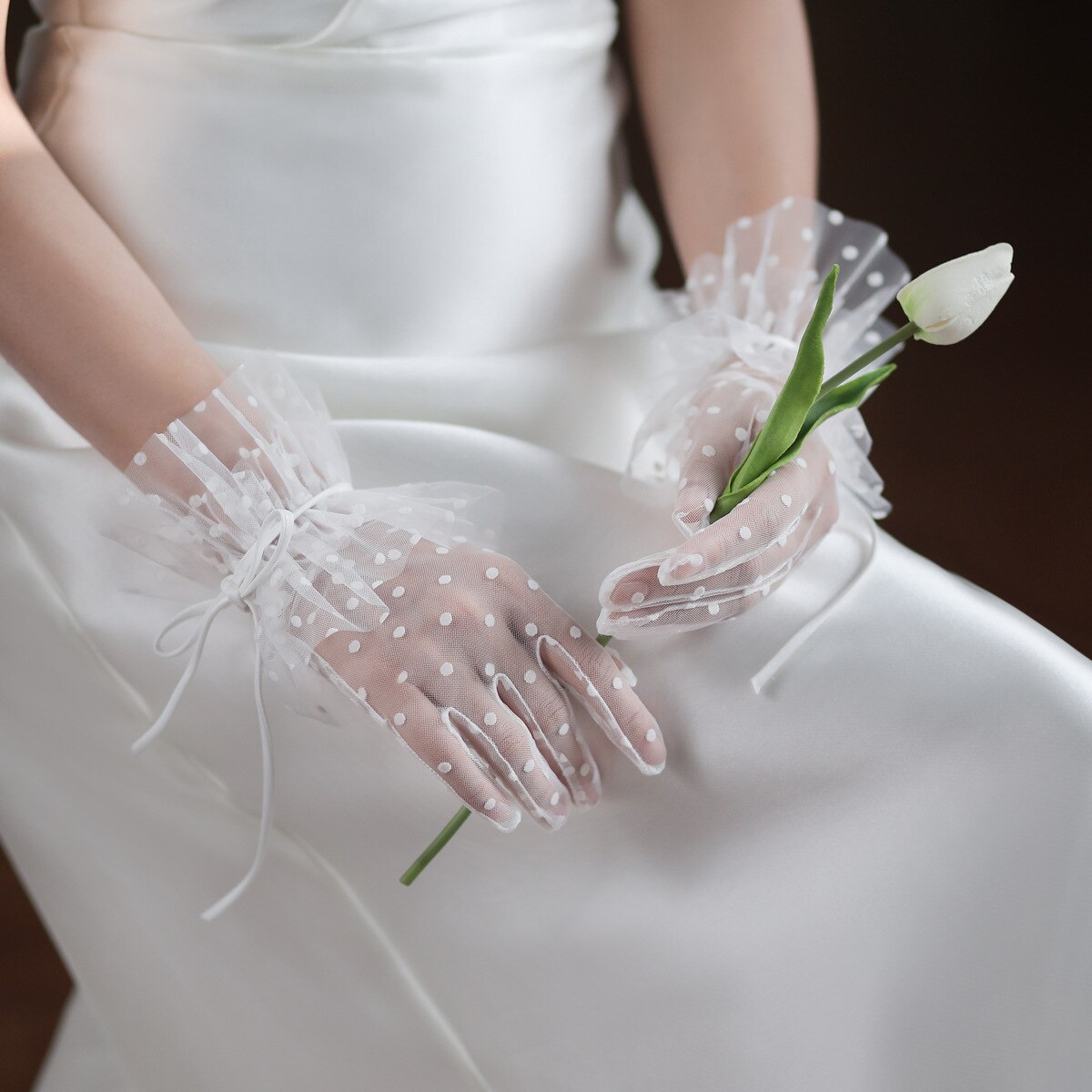 Gants de mariage romantiques CC, accessoires de bal pour femmes, robe de mariée de fiançailles, bijoux à pois, mitaines de poignet, transparent, Luvas WG064 2