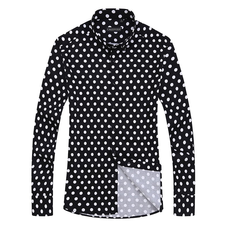 Chemise habillée à manches longues pour hommes, coupe couvertes, noir, blanc, pois, décontracté, affaires, social, formel, vêtements en coton, marque 1