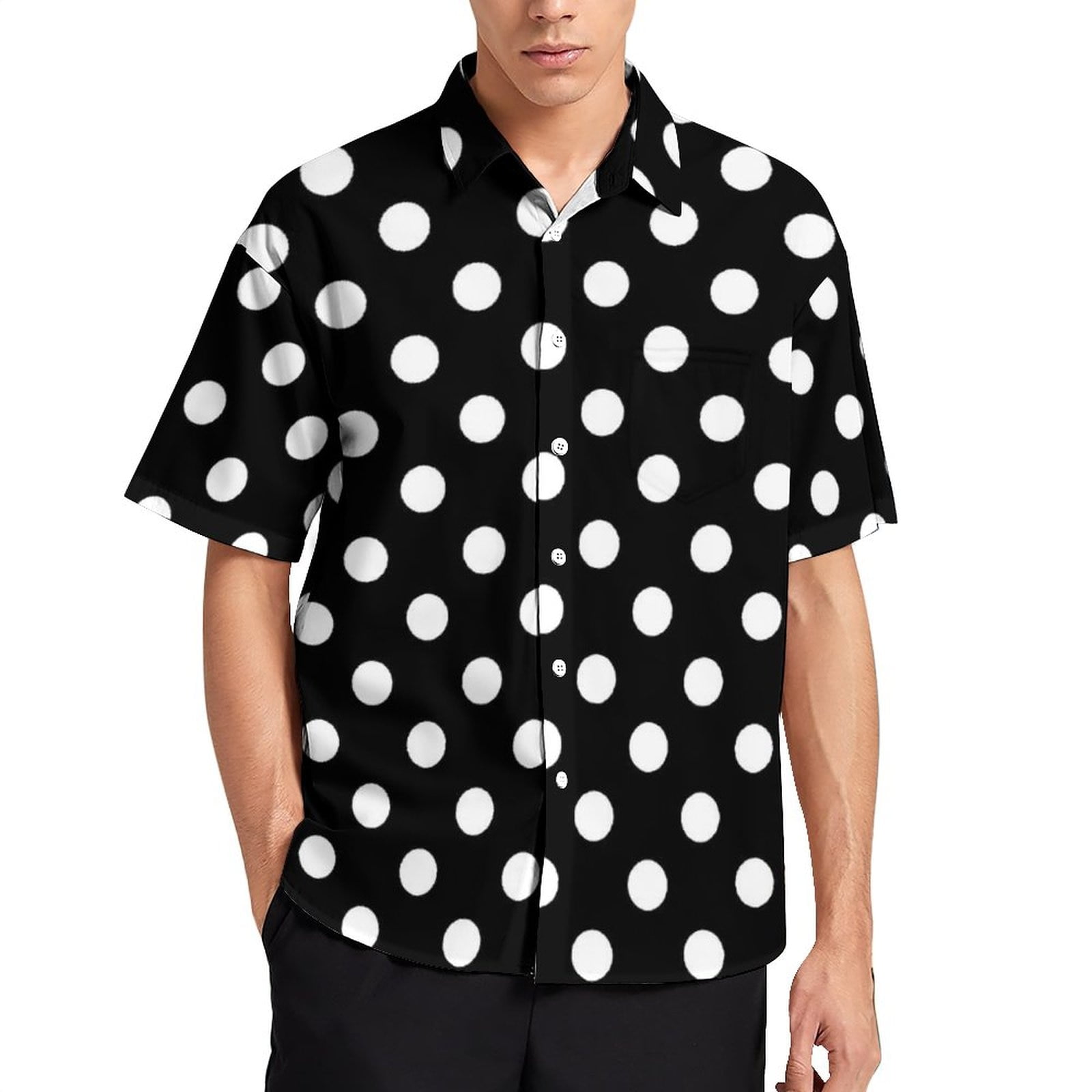 Chemise de vacances imprimée à pois noirs et blancs pour hommes, chemises hawaïennes décontractées, chemisiers fantaisie, vêtements d'été, 4XL 1