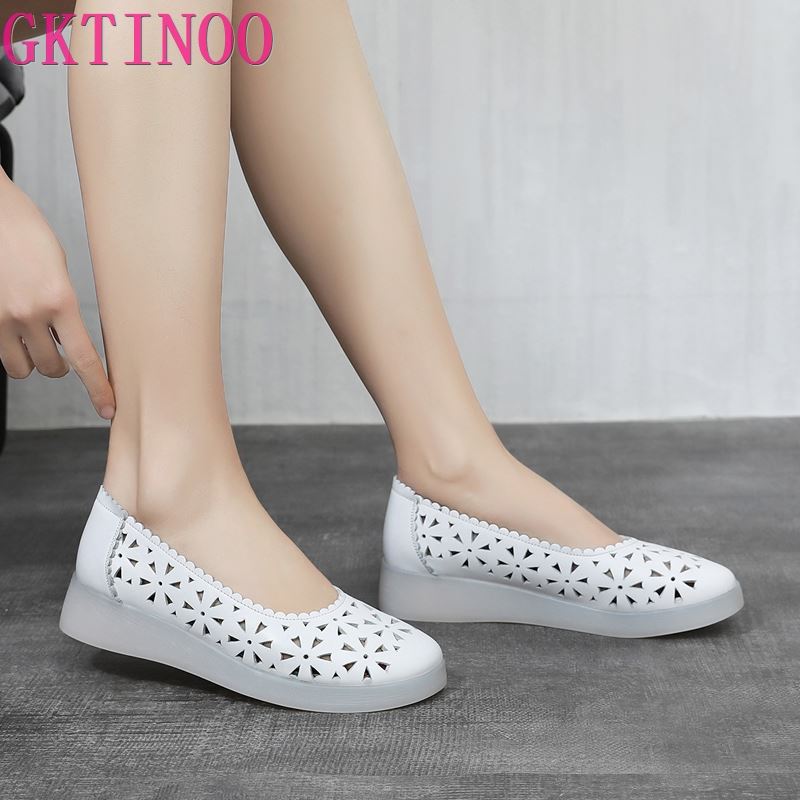 Mocassins À Pois En Cuir Véritable Pour Femme