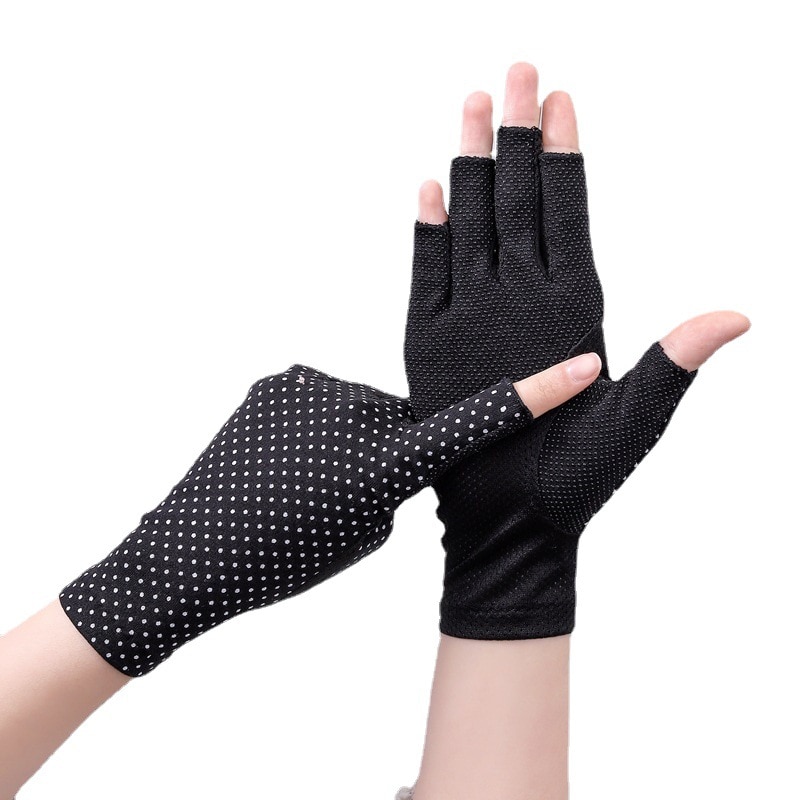 Gants À Pois En Coton Pour Femme - Protection Solaire, Cyclisme, Antidérapants, Dentelle - Sport, Écran Tactile