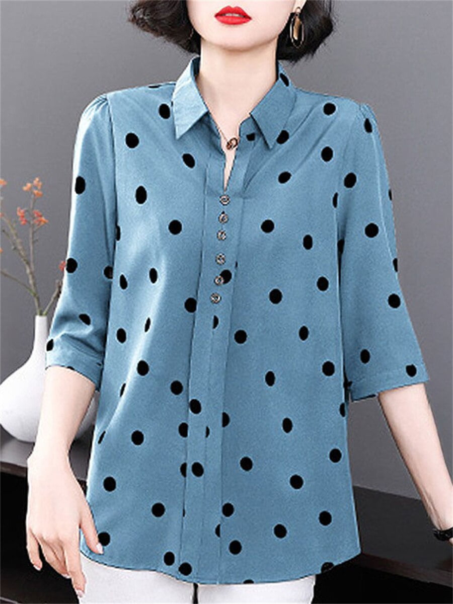 Chemisier décontracté à demi-manches pour femmes, 4XL, mode printemps-été, imprimé à pois, hauts, TT2084 1
