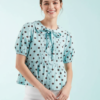 Blouses À Pois Lilas Avec Manches Bouffantes Patte Boutonnage Coupe Classique