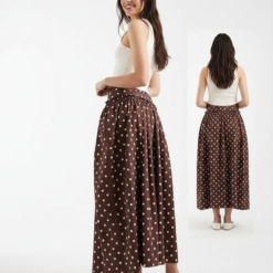 Jupes Longues À Pois Asymétrique Taille Basse Coton Fermeture Éclair Côté Classique