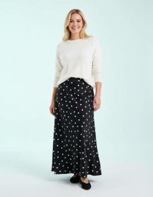 Jupes Longues À Pois Satin En Taille Haute Coupe Regular Imprimé
