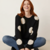 Pulls À Pois Femmes Mélangée Laine Maille Oversize En Col Ras Cou Manches Longues