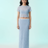 jupes longues à pois bleu tulle ensemble taille haute transparent stretch classique