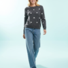 pulls à pois femmes col avec doux rond maille gris foncé chiné