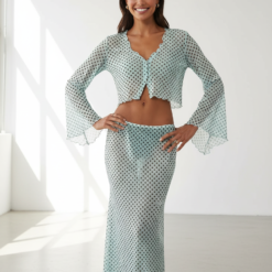 jupes longues à pois géométriques tulle stretch transparent taille basse marron