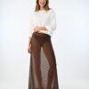 jupes longues à pois en tulle transparent élastique taille coupe classique stretch doux marron femme
