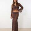 jupes longues à pois géométriques en tulle marron imprimé taille élastique transparent