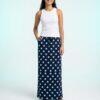 jupes longues à pois jersey taille haute cordon serrage poches fente coton maille coupe classique jupe longue bleue femme
