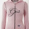 sweats à pois roses capuche fermeture éclair coutures contrastantes logo imprimé texte noir sur la poitrine style sport femme