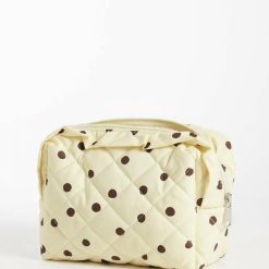 trousses à pois volantés bords de toilette vanille française matelassée couleur vanille avec pois marrons
