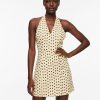 robes à pois jaune et marron courte ajustée dos nu exclusivité élégante robe à pois pour femme robe dété décontractée