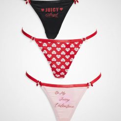 strings à pois multicolore 3 saint valentin de lot noir rouge et rose avec motifs cœurs et inscriptions romantiques