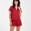 pyjamas à pois rouge chemise ensemble courtes manches cœurs pour femme avec short assorti